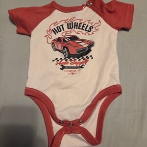 6-9 Month Hot Wheels Red and White Kids Onesie
